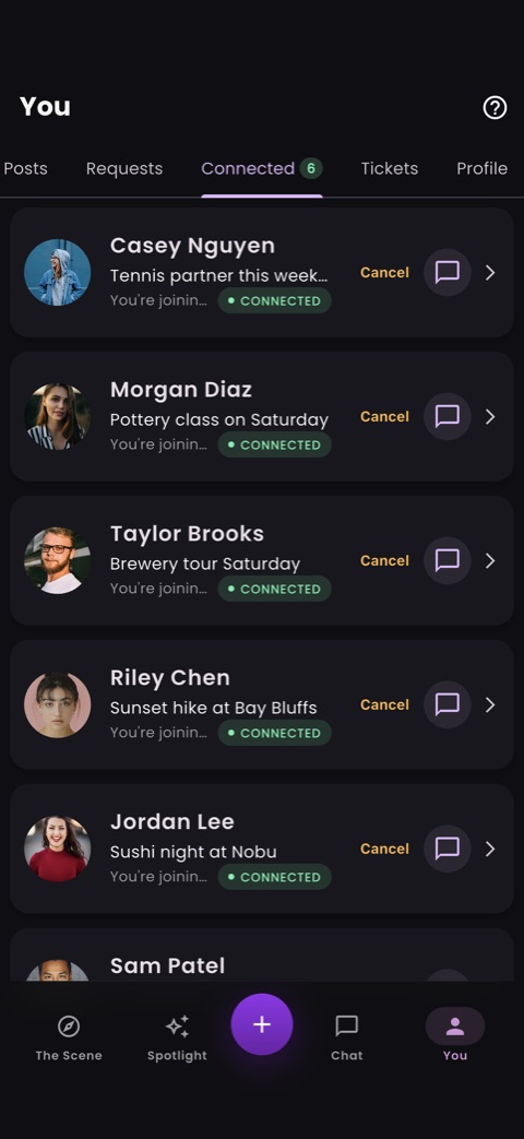 The You screen in the My Treat app showing connected plans you are hosting and joining